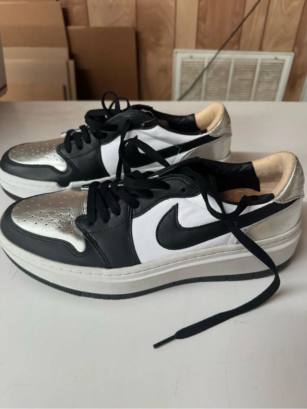 Jordan Low-Top Sneakers in Black, White & Silver